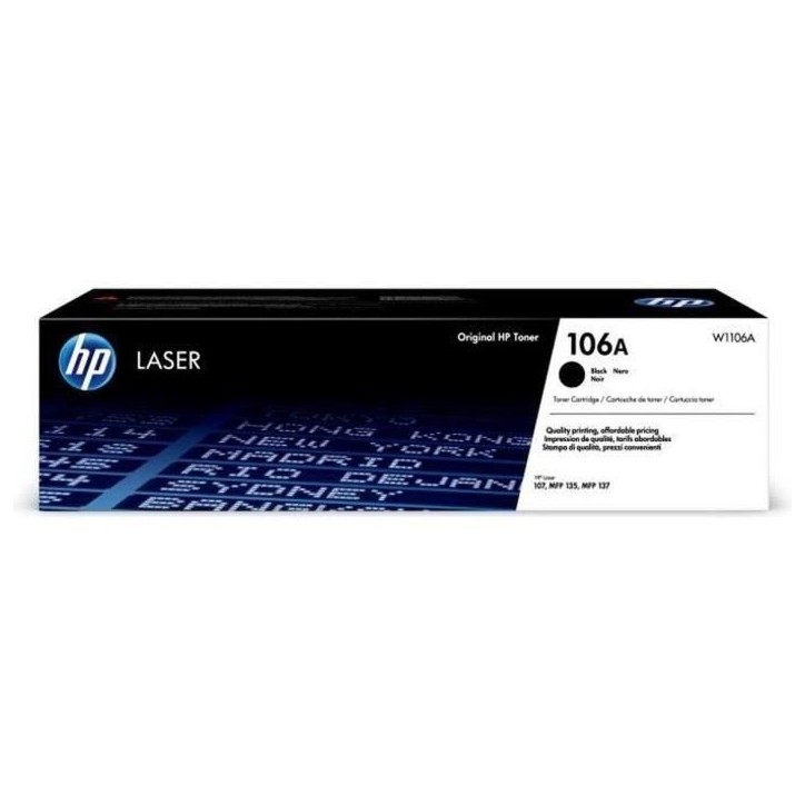 Cartouche de toner noir HP 106A W1106A pour imprimantes Laser 107 et multifonctions Laser 135/137 Cartouche de toner noir HP 106A W1106A pour imprimantes Laser 107 et multifonctions Laser 135/137