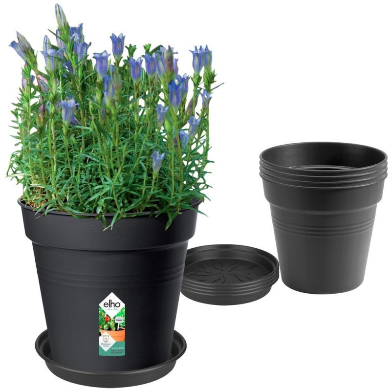 ELHO Lot de 5 pots de fleur de culture avec soucoupe Green Basics - ELHO Lot de 5 pots de fleur de culture avec soucoupe Green Basics -