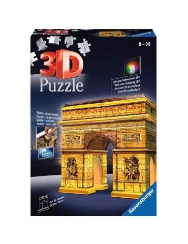 Puzzle 3D Arc de Triomphe illuminé - Ravensburger - 216 pieces - sans colle - avec LEDS couleur - Enfant 8 ans