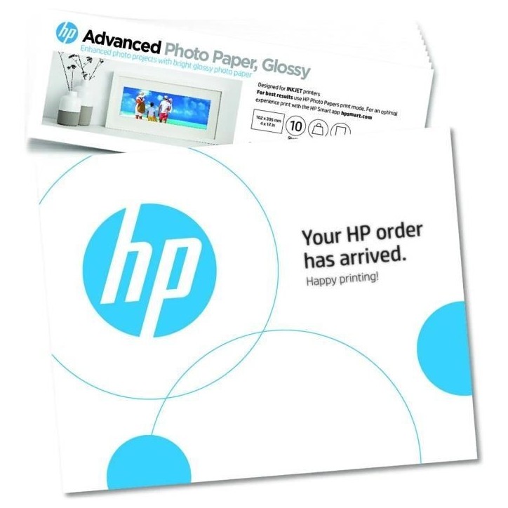 Papier photo glacé HP Avancée - 250 g/m2 - 4 x 12 pouces - 10 feuilles Papier photo glacé HP Avancée - 250 g/m2 - 4 x 12 pouces - 10 feuilles
