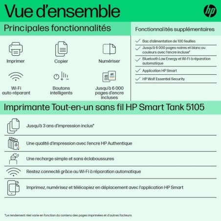 Imprimante tout-en-un HP Smart Tank 5105 couleur a réservoir d'encre