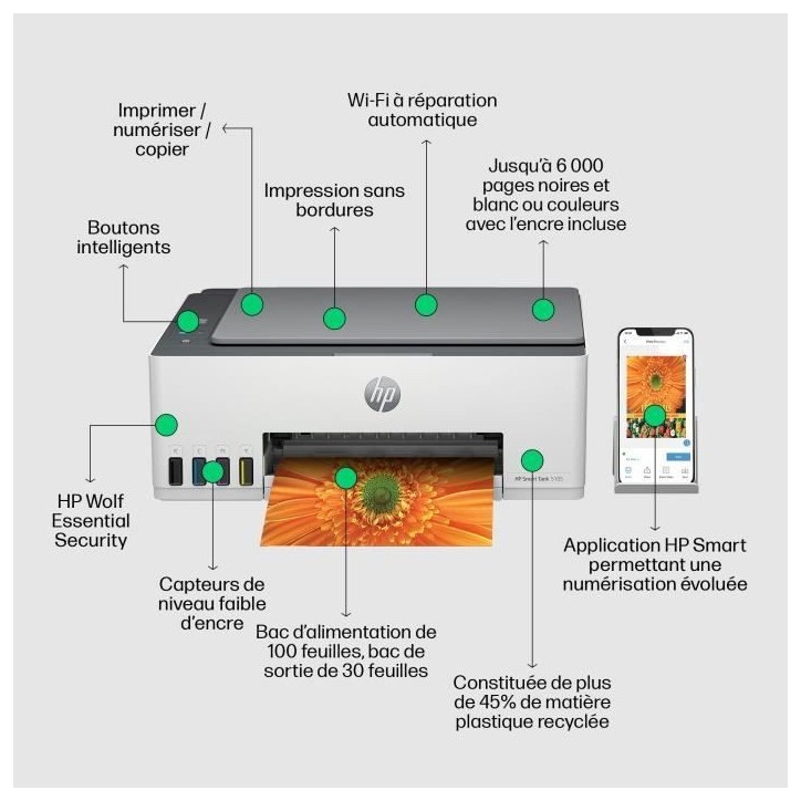 Imprimante tout-en-un HP Smart Tank 5105 couleur a réservoir d'encre Imprimante tout-en-un HP Smart Tank 5105 couleur a réservoir d'encre