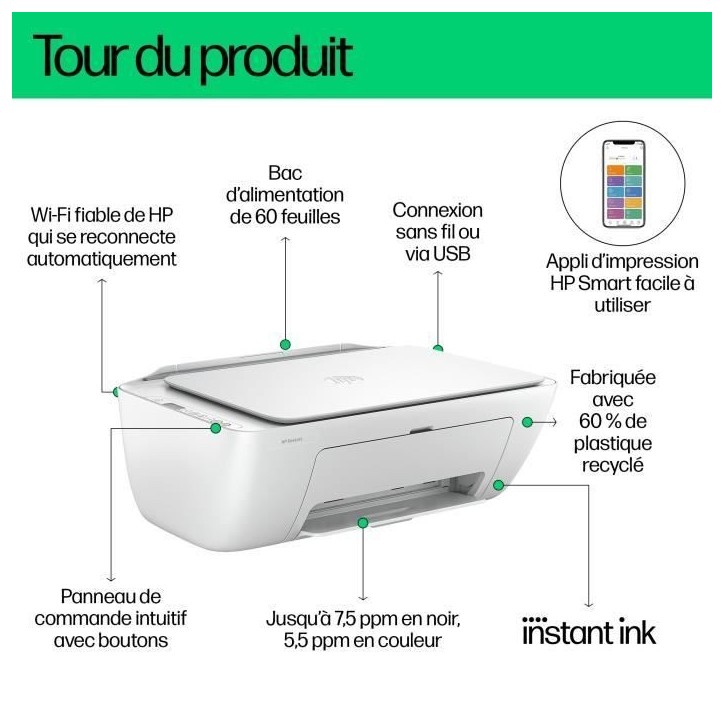 Imprimante tout-en-un HP DeskJet 2810e jet d'encre couleur - 3 mois d'Instant ink inclus avec HP+ Imprimante tout-en-un HP DeskJet 2810e jet d'encre couleur - 3 mois d'Instant ink inclus avec HP+