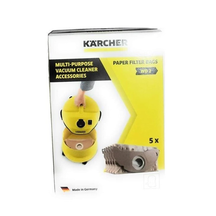Sachet filtre papier a deux épaisseurs pour KARCHER WD2200 / A2003 / 2004 / 2054Me - paquet de 5 pieces Sachet filtre papier a deux épaisseurs pour KARCHER WD2200 / A2003 / 2004 / 2054Me - paquet de 5 pieces