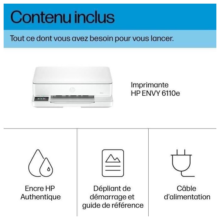 Imprimante tout-en-un HP Envy 6110e Jet d'encre couleur - Copie Scan - 3 mois d'Instant ink inclus avec HP+ Imprimante tout-en-un HP Envy 6110e Jet d'encre couleur - Copie Scan - 3 mois d'Instant ink inclus avec HP+