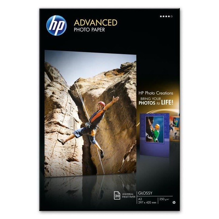 Papier Photo Brillant HP - 20 feuilles A3 - Compatible avec HP Photosmart - Jet d'encre Papier Photo Brillant HP - 20 feuilles A3 - Compatible avec HP Photosmart - Jet d'encre