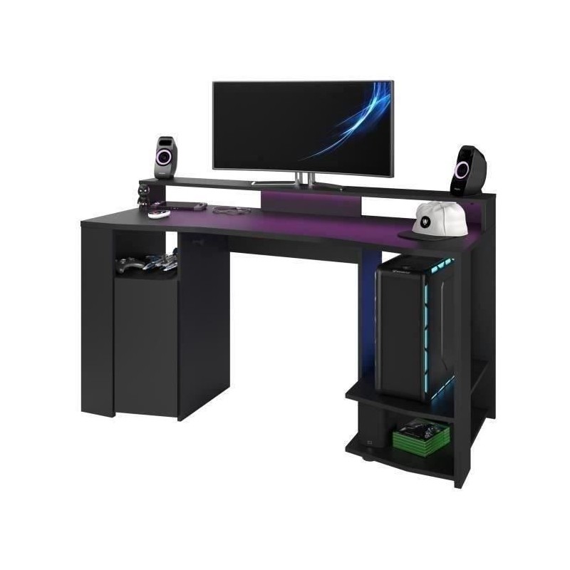 Bureau gaming LED droit - Noir - L 152 x P 61,5 x H 86,7 cm - Grande z Bureau gaming LED droit - Noir - L 152 x P 61,5 x H 86,7 cm - Grande z