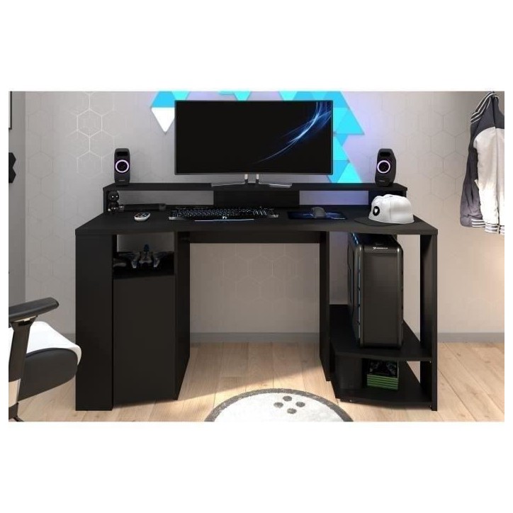 Bureau gaming LED droit - Noir - L 152 x P 61,5 x H 86,7 cm - Grande zone de jeu - GAMING Bureau gaming LED droit - Noir - L 152 x P 61,5 x H 86,7 cm - Grande zone de jeu - GAMING