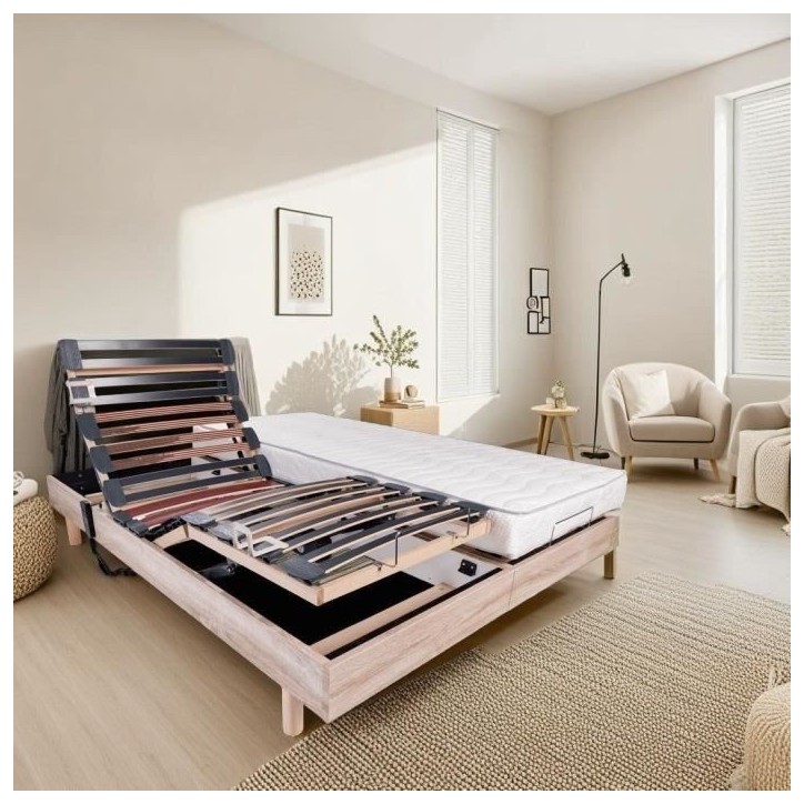 Ensemble relaxation matelas + sommiers électriques 2x80x200cm - Mousse - Ferme - EQUINOXE Fabrication française Ensemble relaxation matelas + sommiers électriques 2x80x200cm - Mousse - Ferme - EQUINOXE Fabrication française