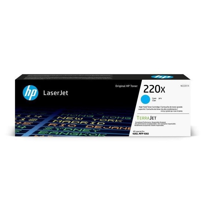 Cartouche de Toner - HP - 220X - Cyan - Grande capacité - Compatible LaserJet Pro 4202/4302 Cartouche de Toner - HP - 220X - Cyan - Grande capacité - Compatible LaserJet Pro 4202/4302
