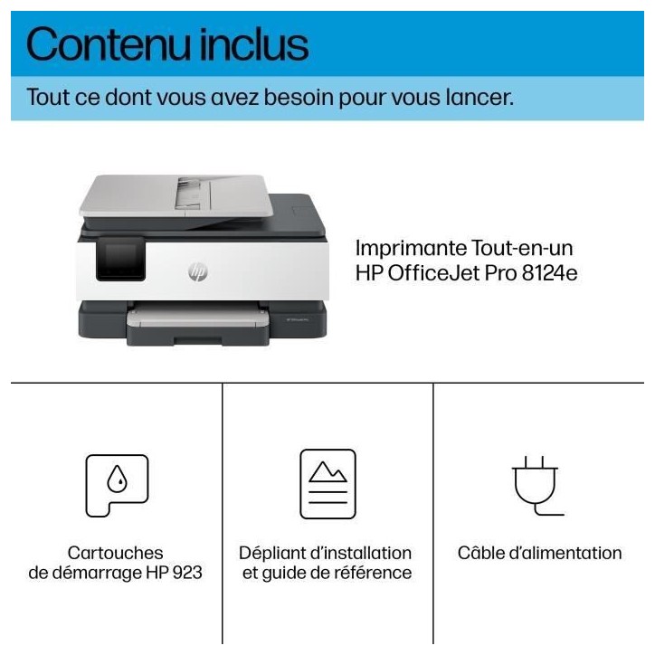 HP OfficeJet Pro 8124e - Imprimante tout-en-un – Jet d'encre couleur avec 3 mois d'Instant Ink inclus avec HP+ HP OfficeJet Pro 8124e - Imprimante tout-en-un – Jet d'encre couleur avec 3 mois d'Instant Ink inclus avec HP+