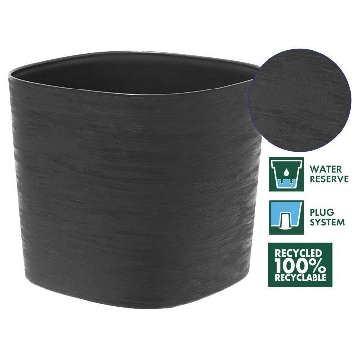 Pot avec réserve d'eau - GARDEN ID Respect - Noir-Anth 25 x 25 cm - 100% déchets ménagers - 100% recyclable - Surface structu