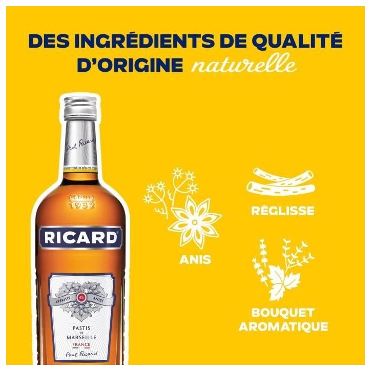 Ricard - Pastis de Marseille - Apéritif anisé - 45,0% Vol. - 150cl