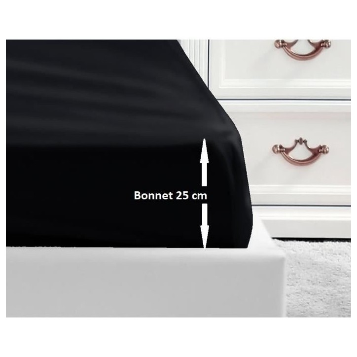 LOVELY HOME Drap Housse 100% coton 90x190x25 cm noir LOVELY HOME Drap Housse 100% coton 90x190x25 cm noir