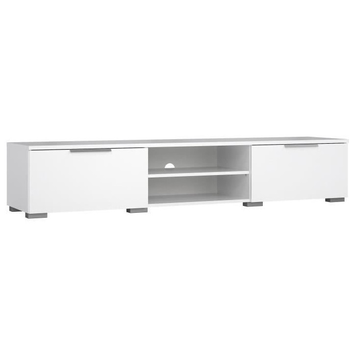 Meuble TV - MATCH - Blanc laqué brillant - 2 tiroirs, une niche - 172,7 x 39,9 x 33,1 cm Meuble TV - MATCH - Blanc laqué brillant - 2 tiroirs, une niche - 172,7 x 39,9 x 33,1 cm