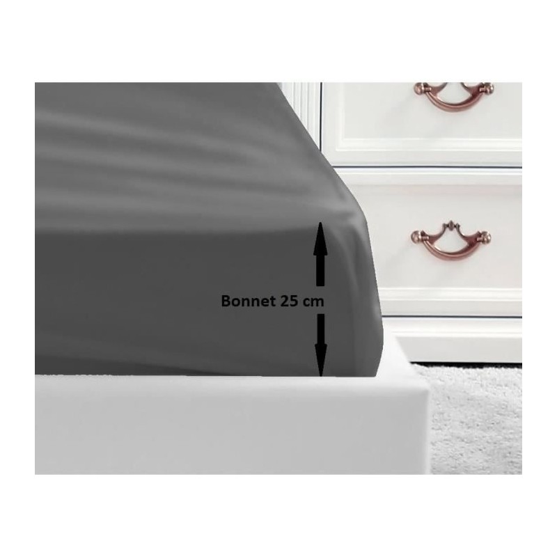 LOVELY HOME Drap Housse 100% coton 160x200x25 cm - Gris foncé LOVELY HOME Drap Housse 100% coton 160x200x25 cm - Gris foncé