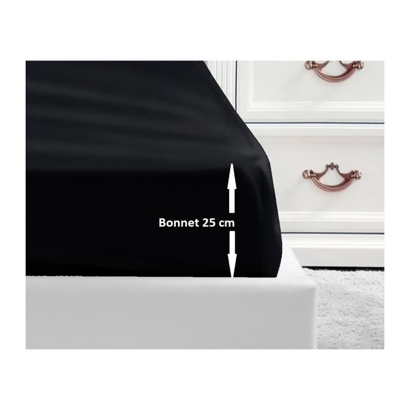 LOVELY HOME Drap Housse 100% coton 180x200x25 cm - Noir LOVELY HOME Drap Housse 100% coton 180x200x25 cm - Noir