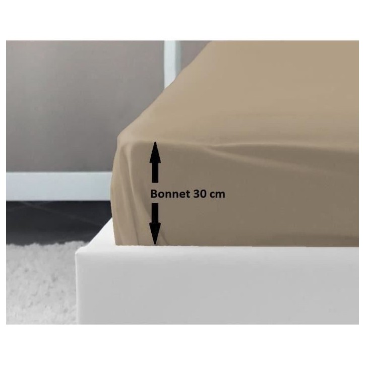 LOVELY HOME Drap Housse 100% coton 140x190x30 cm beige