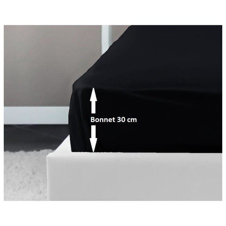 LOVELY HOME Drap Housse 100% coton 160x200x30 cm noir LOVELY HOME Drap Housse 100% coton 160x200x30 cm noir