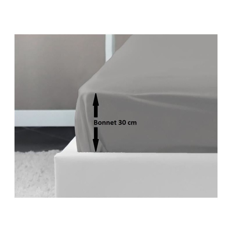 LOVELY HOME Drap Housse 100% coton 180x200x30 cm gris clair LOVELY HOME Drap Housse 100% coton 180x200x30 cm gris clair