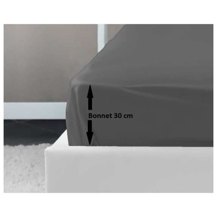 LOVELY HOME Drap Housse 100% coton 180x200x30 cm gris foncé LOVELY HOME Drap Housse 100% coton 180x200x30 cm gris foncé