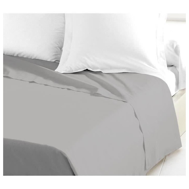 LOVELY HOME Drap Plat 100% coton 180x290 cm - 1 personne - Gris clair LOVELY HOME Drap Plat 100% coton 180x290 cm - 1 personne - Gris clair