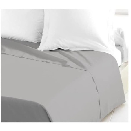 LOVELY HOME Drap Plat 100% coton 180x290 cm - 1 personne - Gris clair