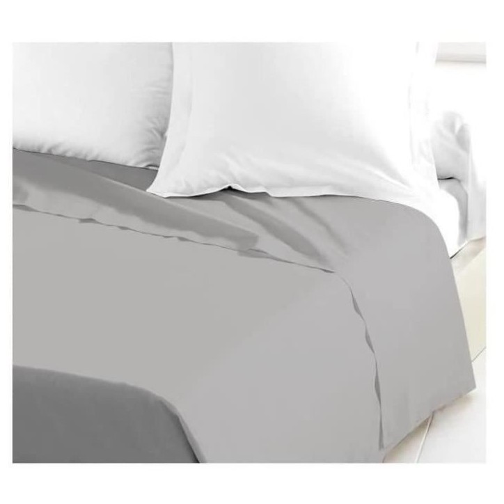 LOVELY HOME Drap Plat 100% coton 180x290 cm - 1 personne - Gris clair LOVELY HOME Drap Plat 100% coton 180x290 cm - 1 personne - Gris clair