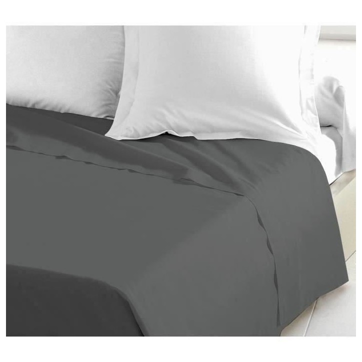 LOVELY HOME Drap Plat 100% coton 180x290 cm - 1 personne - Gris foncé LOVELY HOME Drap Plat 100% coton 180x290 cm - 1 personne - Gris foncé