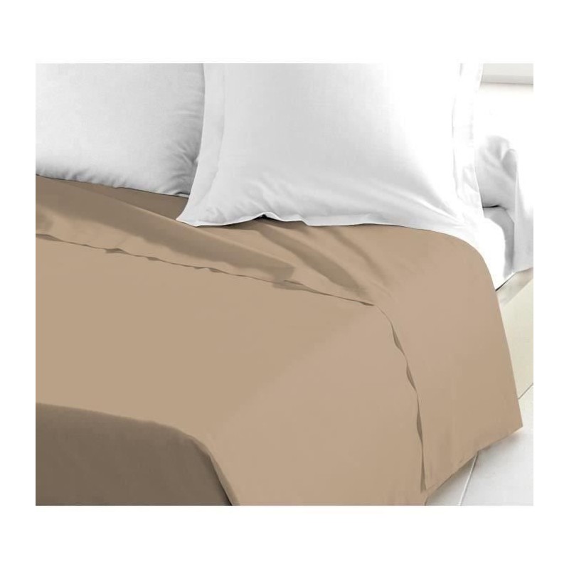LOVELY HOME Drap Plat 100% coton 180x290 cm - 1 personne - Beige
