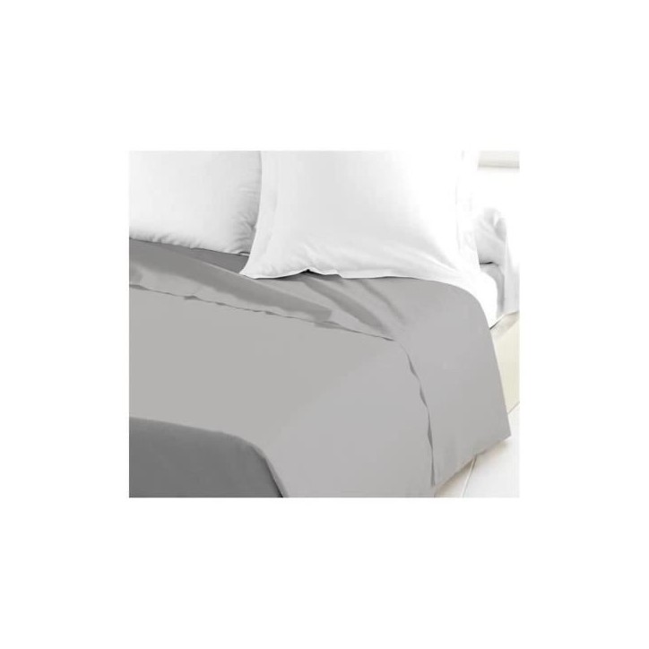 LOVELY HOME Drap Plat 100% coton 240x300 cm gris clair