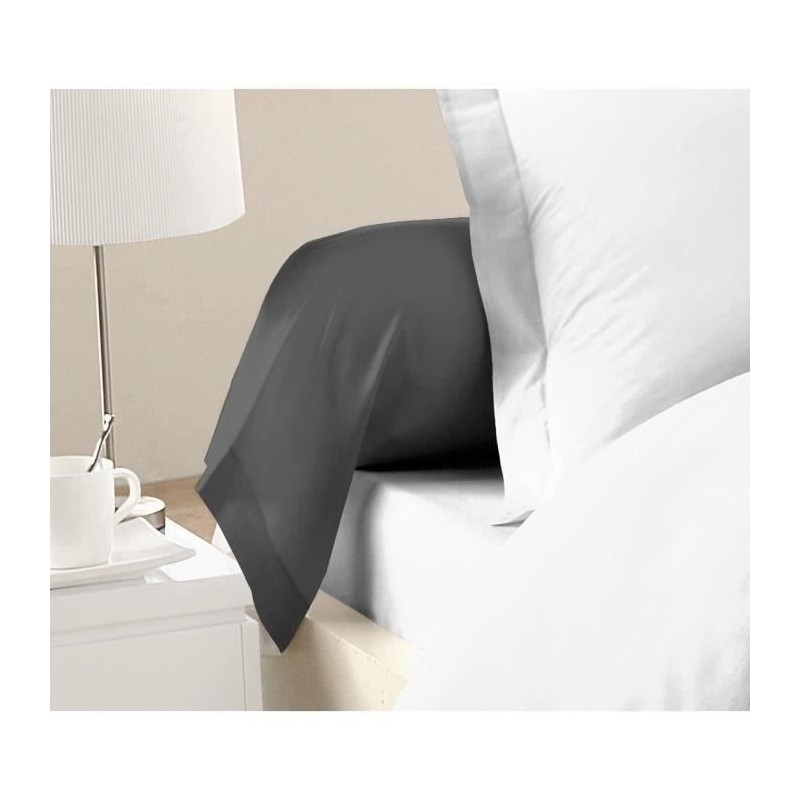 LOVELY HOME Lot de 2 Taies de Traversin 100% coton 85x185 cm gris fonc