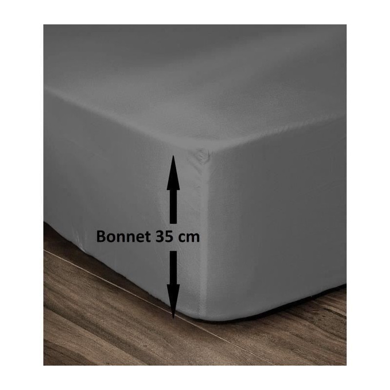LOVELY HOME Drap Housse 100% Coton 140x190cm - Bonnet 35cm - Gris fonc LOVELY HOME Drap Housse 100% Coton 140x190cm - Bonnet 35cm - Gris fonc