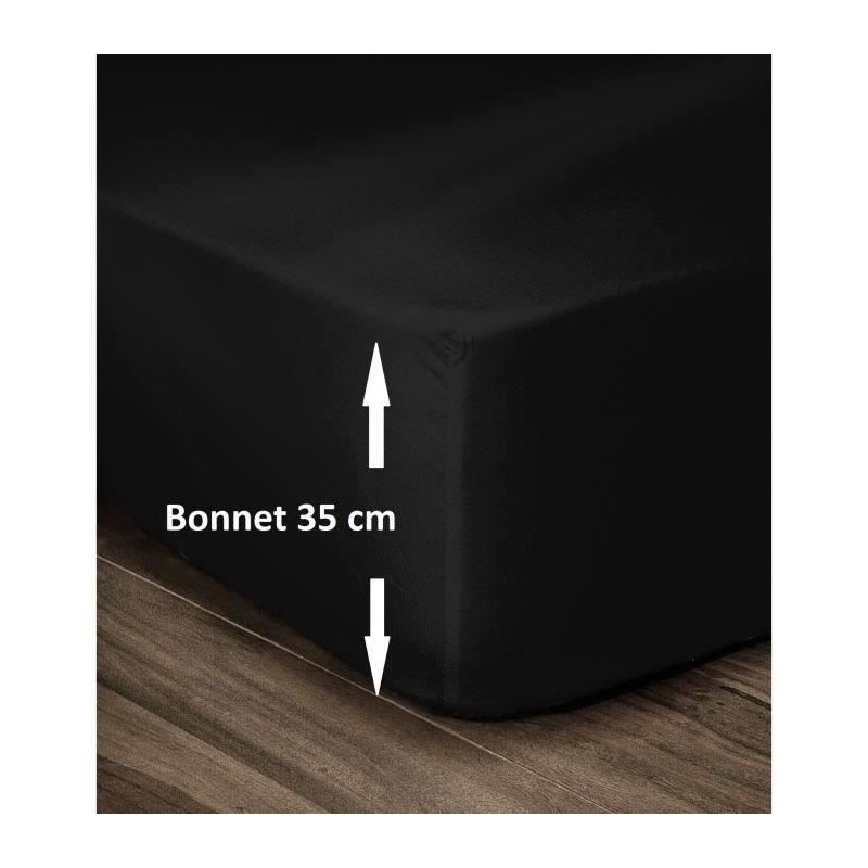 LOVELY HOME Drap Housse 100% Coton 140x190cm - Bonnet 35cm - Noir LOVELY HOME Drap Housse 100% Coton 140x190cm - Bonnet 35cm - Noir