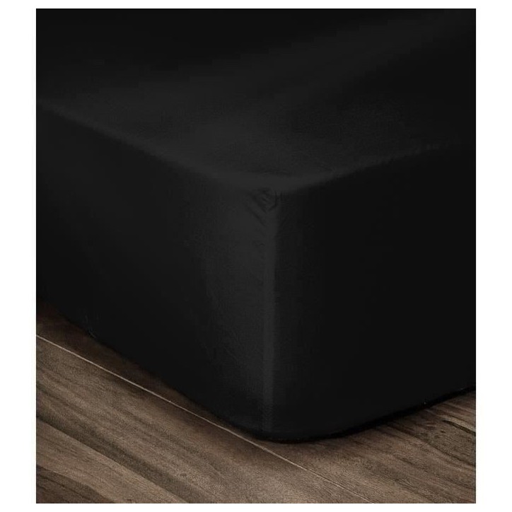 LOVELY HOME Drap Housse 100% Coton 140x190cm - Bonnet 35cm - Noir LOVELY HOME Drap Housse 100% Coton 140x190cm - Bonnet 35cm - Noir