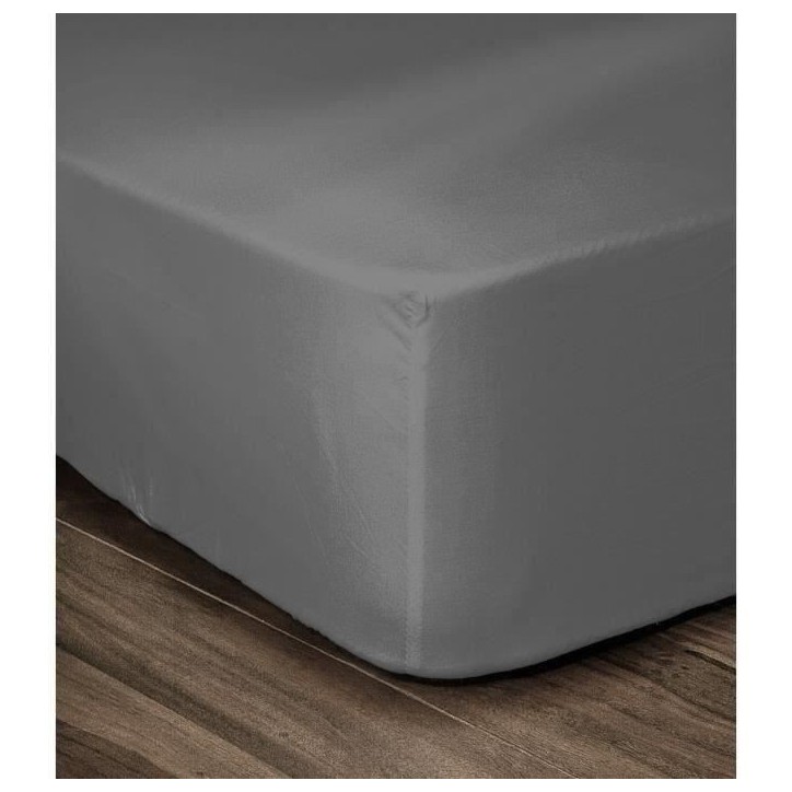 LOVELY HOME Drap Housse 100% Coton 160x200cm - Bonnet 35cm - Gris foncé LOVELY HOME Drap Housse 100% Coton 160x200cm - Bonnet 35cm - Gris foncé