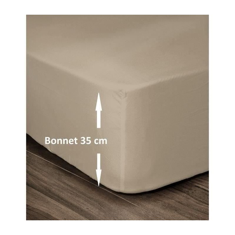 LOVELY HOME Drap Housse 100% Coton 160x200cm - Bonnet 35cm - Beige LOVELY HOME Drap Housse 100% Coton 160x200cm - Bonnet 35cm - Beige