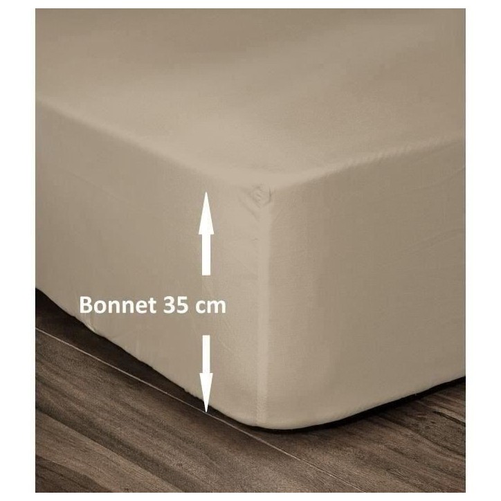 LOVELY HOME Drap Housse 100% Coton 160x200cm - Bonnet 35cm - Beige LOVELY HOME Drap Housse 100% Coton 160x200cm - Bonnet 35cm - Beige