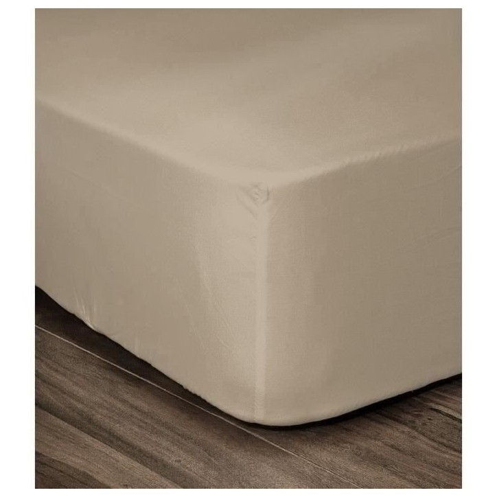 LOVELY HOME Drap Housse 100% Coton 160x200cm - Bonnet 35cm - Beige LOVELY HOME Drap Housse 100% Coton 160x200cm - Bonnet 35cm - Beige