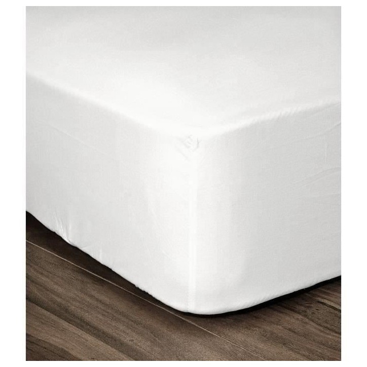 LOVELY HOME Drap Housse 100% Coton 160x200cm - Bonnet 35cm - Blanc LOVELY HOME Drap Housse 100% Coton 160x200cm - Bonnet 35cm - Blanc