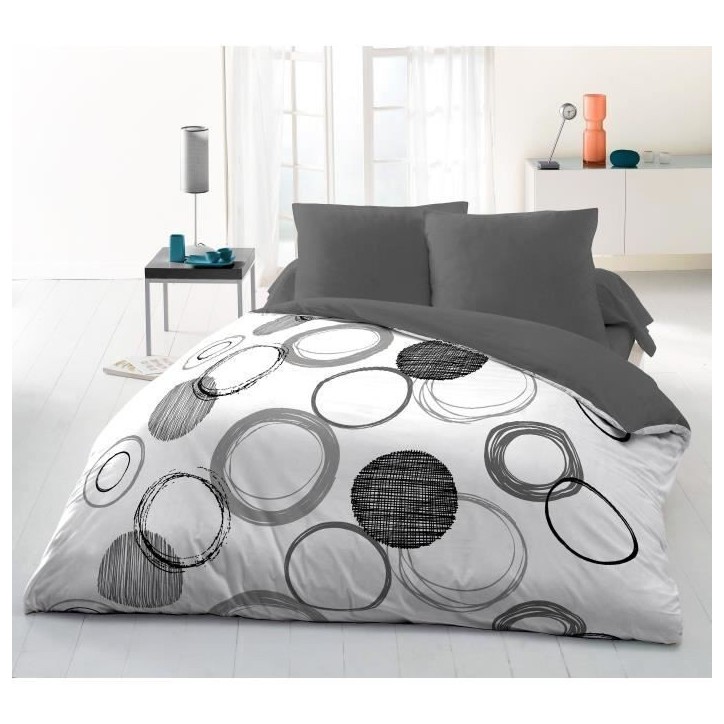 Parure de couette microfibre Audace - 1 housse de couette 220 x 240 cm + 2 taies d'oreiller 63 x 63 cm - Gris clair