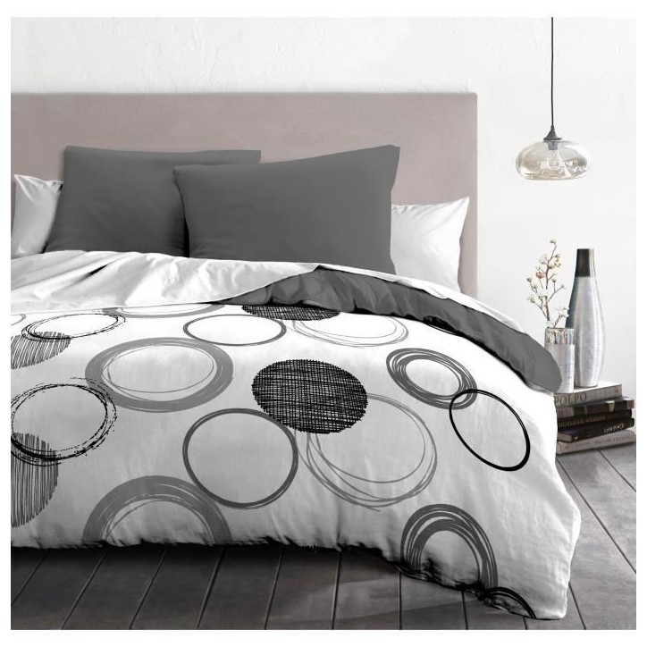 Parure de couette microfibre Audace - 1 housse de couette 220 x 240 cm + 2 taies d'oreiller 63 x 63 cm - Gris clair