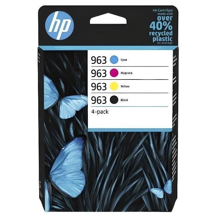 HP 963 Pack de 4 cartouches d'encre noire, cyan, jaune et magenta authentiques (6ZC70AE) pour HP OfficeJet Pro 9010 / 9020 serie HP 963 Pack de 4 cartouches d'encre noire, cyan, jaune et magenta authentiques (6ZC70AE) pour HP OfficeJet Pro 9010 / 9020 serie