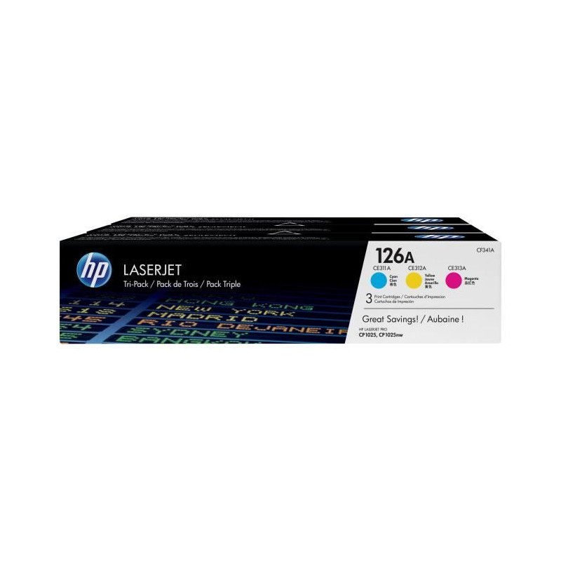 Pack de 3 cartouches de toner trois couleurs HP 126A (CF341A) authenti Pack de 3 cartouches de toner trois couleurs HP 126A (CF341A) authenti