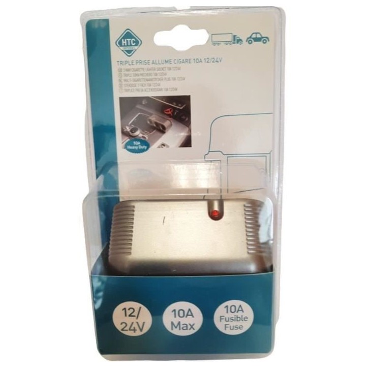 Triple prise allume-cigare 12/24V - HTC EQUIPEMENT - Avec prise Heavy duty et Cable rouge 80cm Triple prise allume-cigare 12/24V - HTC EQUIPEMENT - Avec prise Heavy duty et Cable rouge 80cm