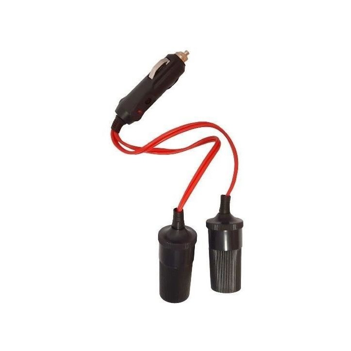 Double prise allume-cigare 12/24V - HTC EQUIPEMENT - Avec led 10A et Cable rouge 20cm Double prise allume-cigare 12/24V - HTC EQUIPEMENT - Avec led 10A et Cable rouge 20cm