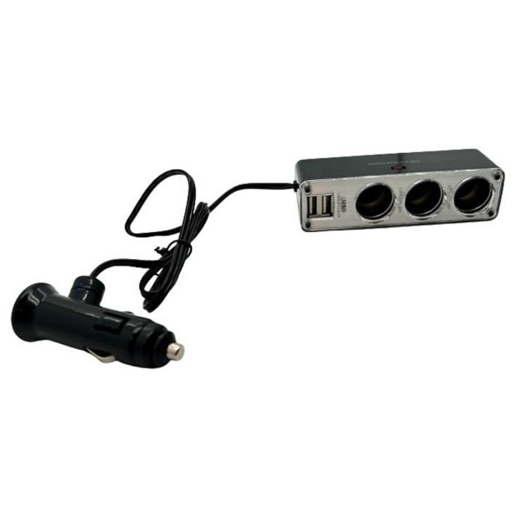 Triple prise allume-cigare 12/24V - HTC EQUIPEMENT - Avec deux USB 3.1A Total