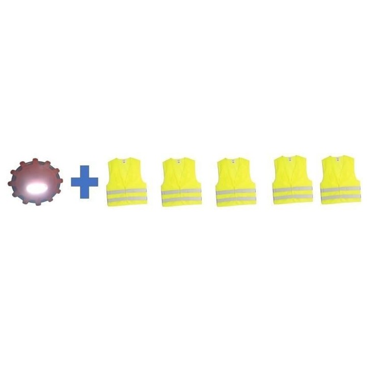 Pack sécurité - HTC EQUIPEMENT - 1 disque d'avertissement lumineux 15 LED + 5 gilets de sécurité adulte XL