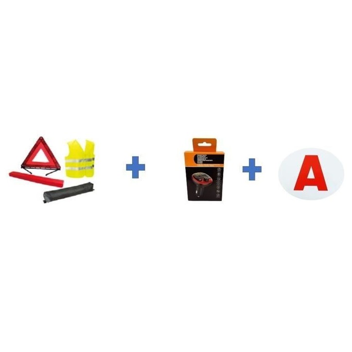 Pack sécurité - HTC EQUIPEMENT - Jeunes conducteurs - 1 gilet de sécurité + 1 triangle, 1 transmetteur fm, 1 disque électro