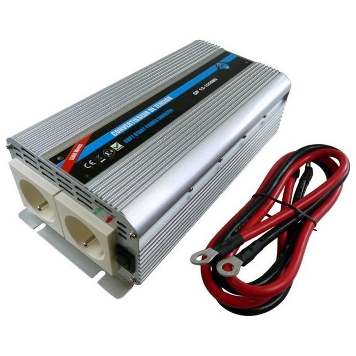 HTC Convertisseur de Tension 12 / 220 V 1000 W avec 2 Prises Secteur HTC Convertisseur de Tension 12 / 220 V 1000 W avec 2 Prises Secteur